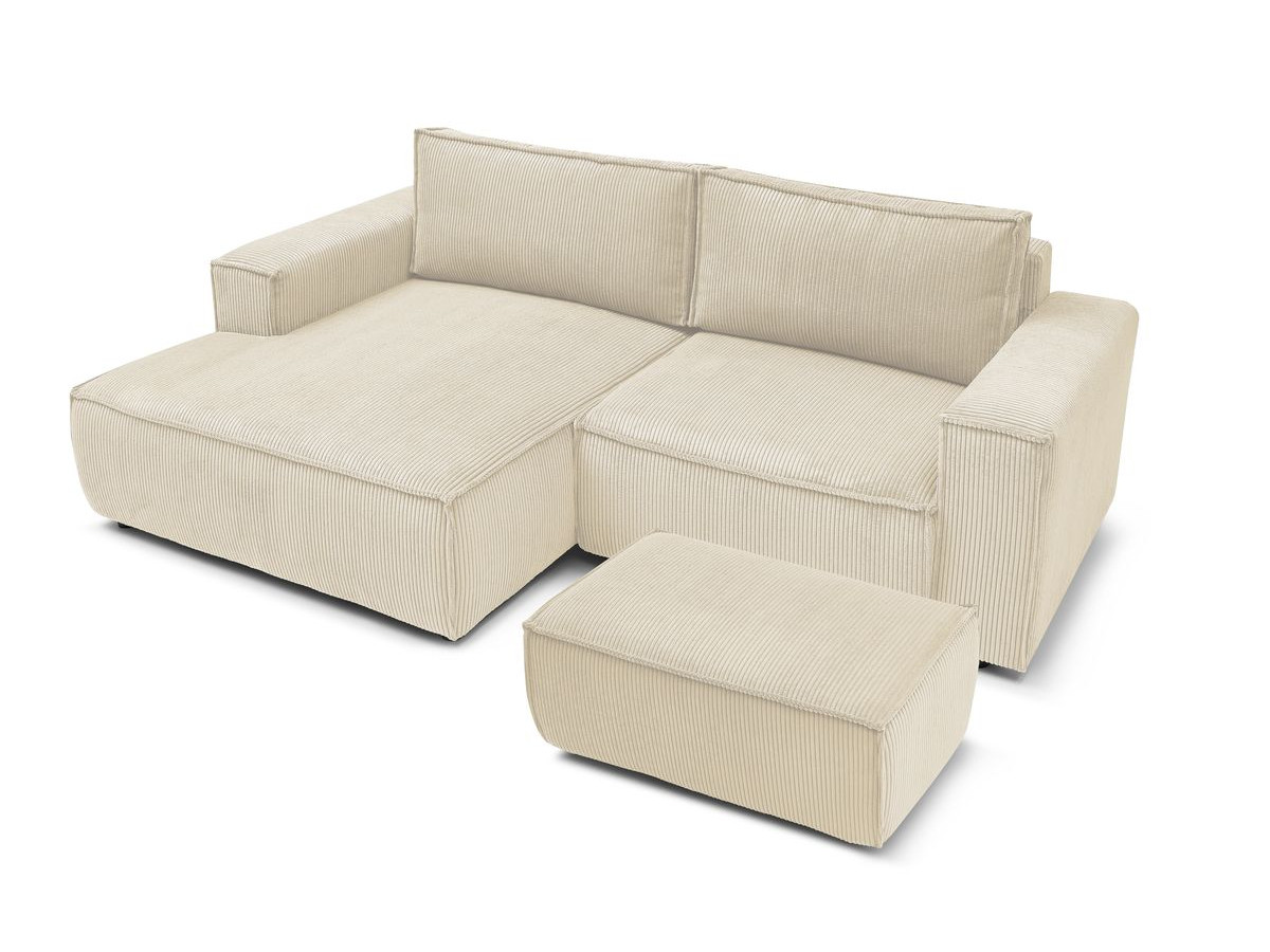 Canapé d'angle fixe compact NIHAD velours côtelé avec pouf