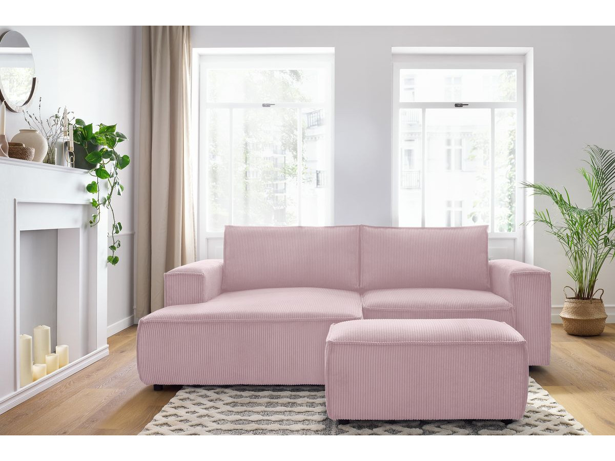 Canapé d'angle fixe compact NIHAD velours côtelé avec pouf