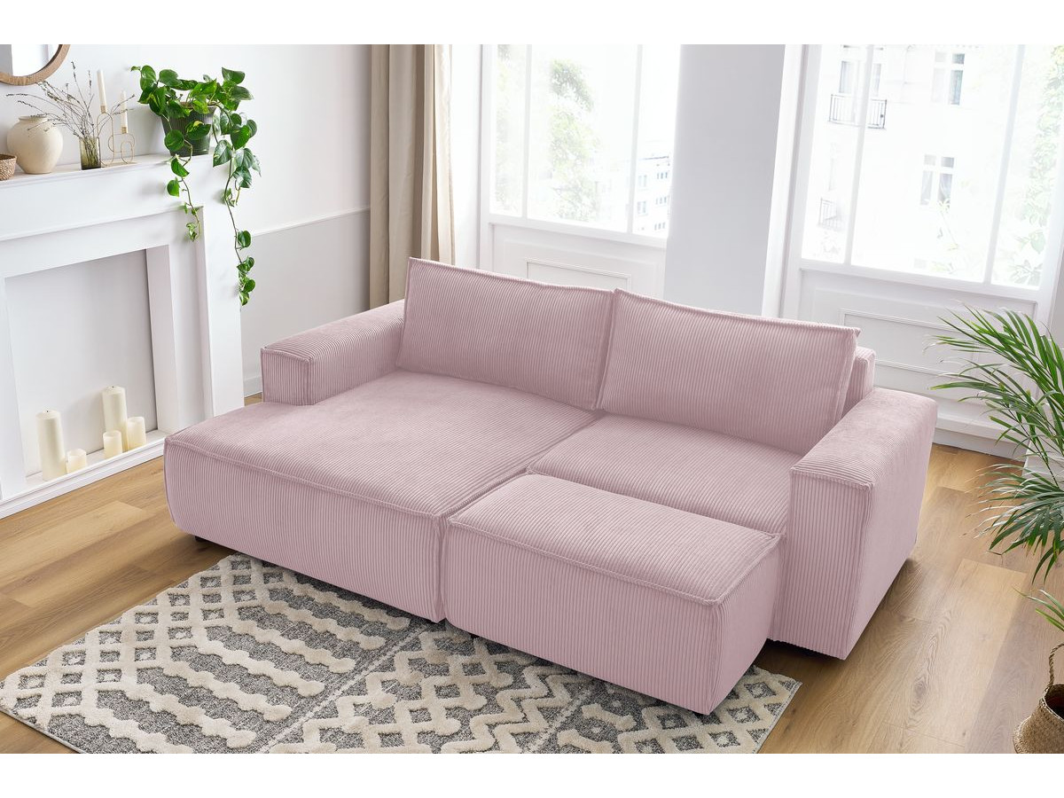 Canapé d'angle fixe compact NIHAD velours côtelé avec pouf