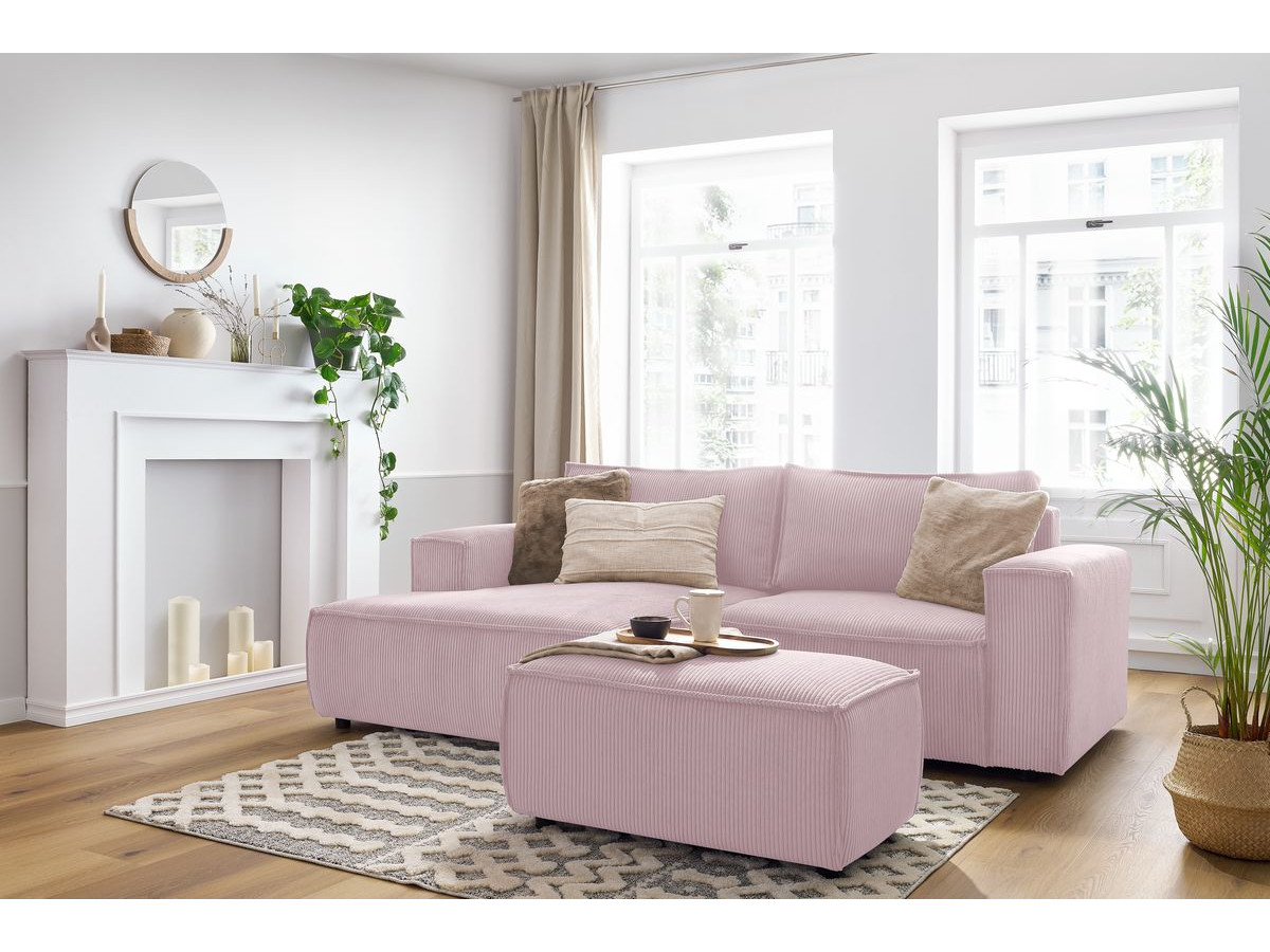Canapé d'angle fixe compact NIHAD velours côtelé avec pouf