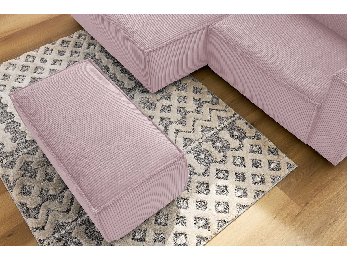 Canapé d'angle fixe compact NIHAD velours côtelé avec pouf
