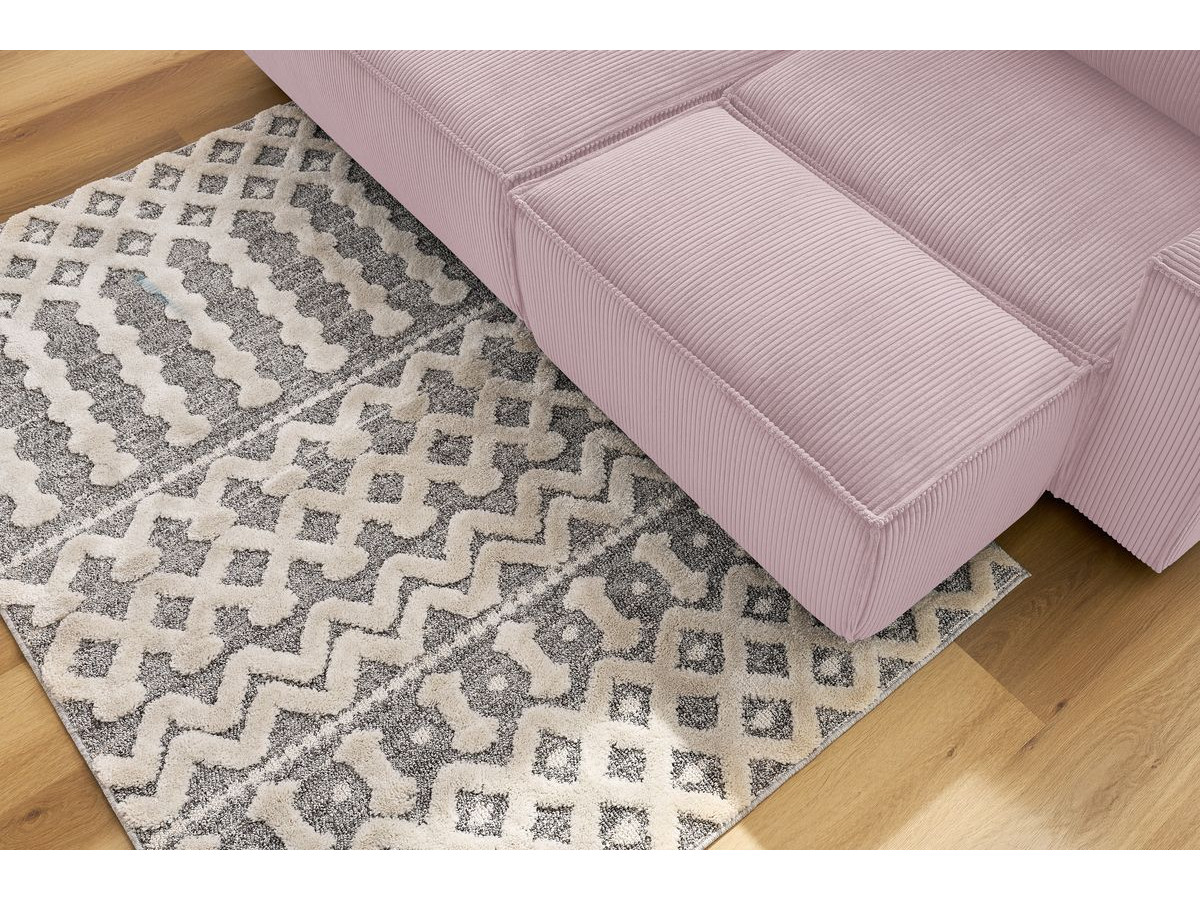 Canapé d'angle fixe compact NIHAD velours côtelé avec pouf