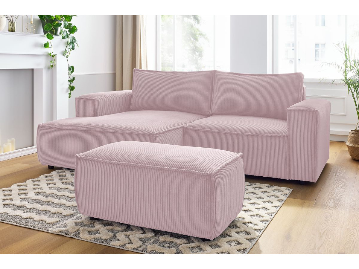 Canapé d'angle fixe compact NIHAD velours côtelé avec pouf