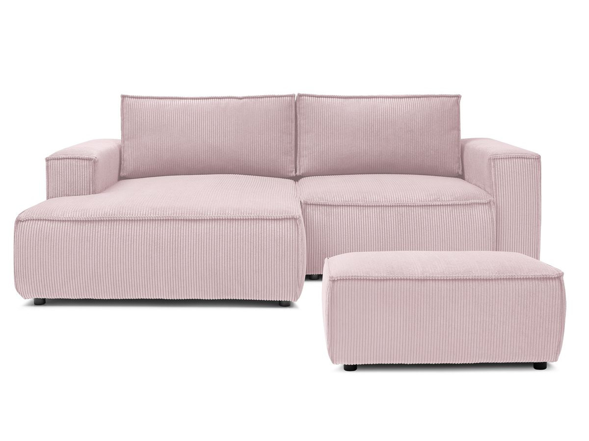 Canapé d'angle fixe compact NIHAD velours côtelé avec pouf
