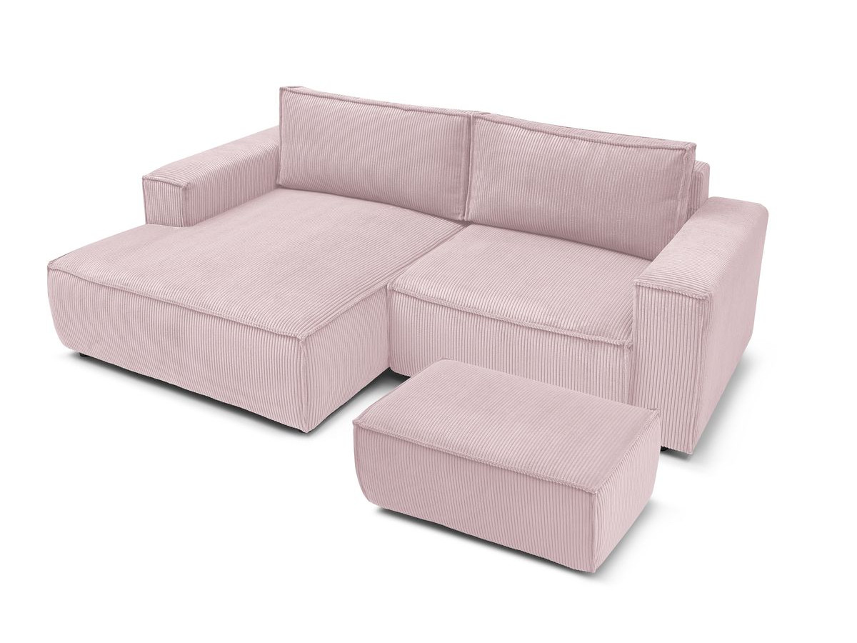 Canapé d'angle fixe compact NIHAD velours côtelé avec pouf