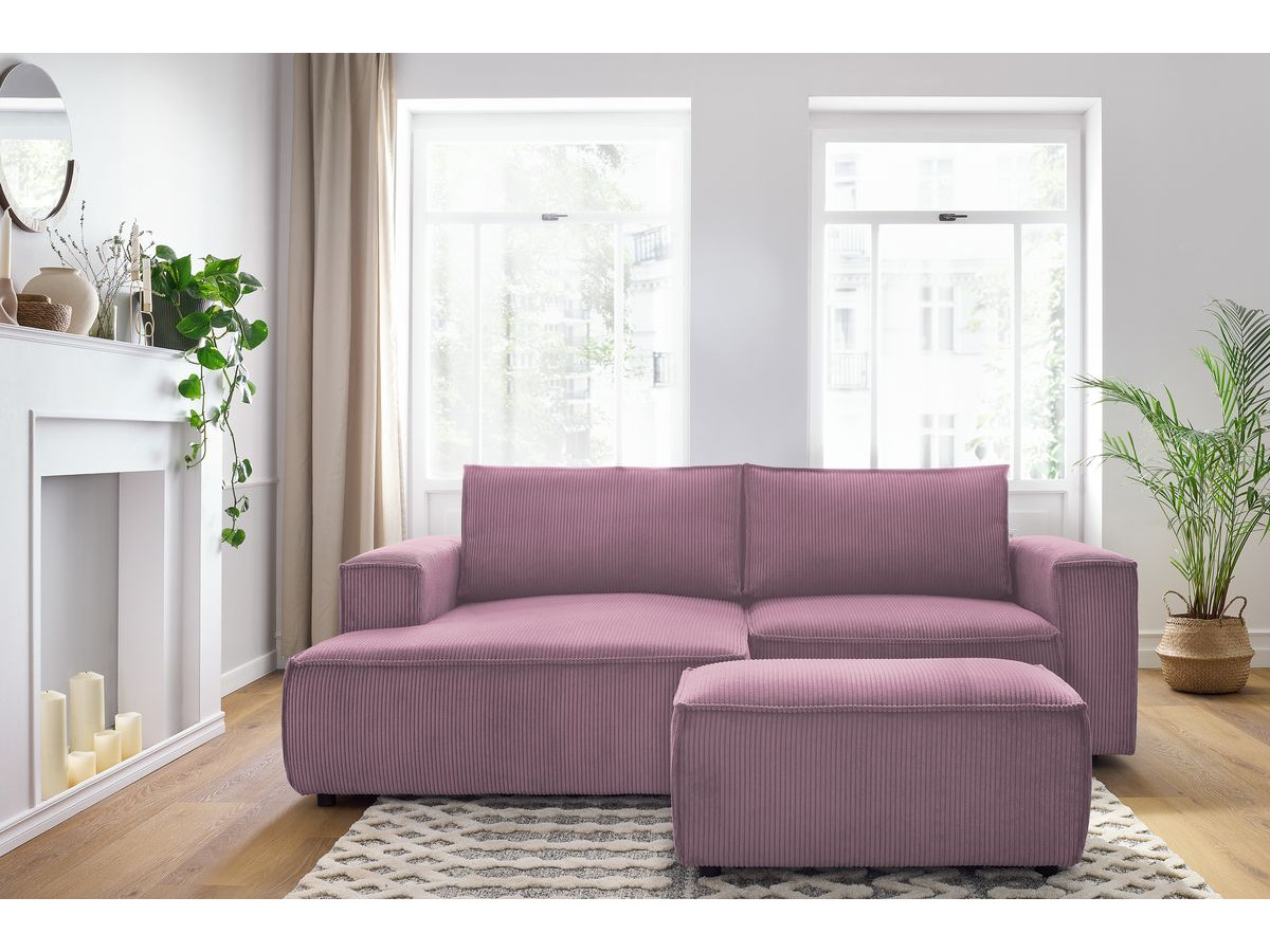 NIHAD compacte vaste hoekbank in corduroy met voetenbank