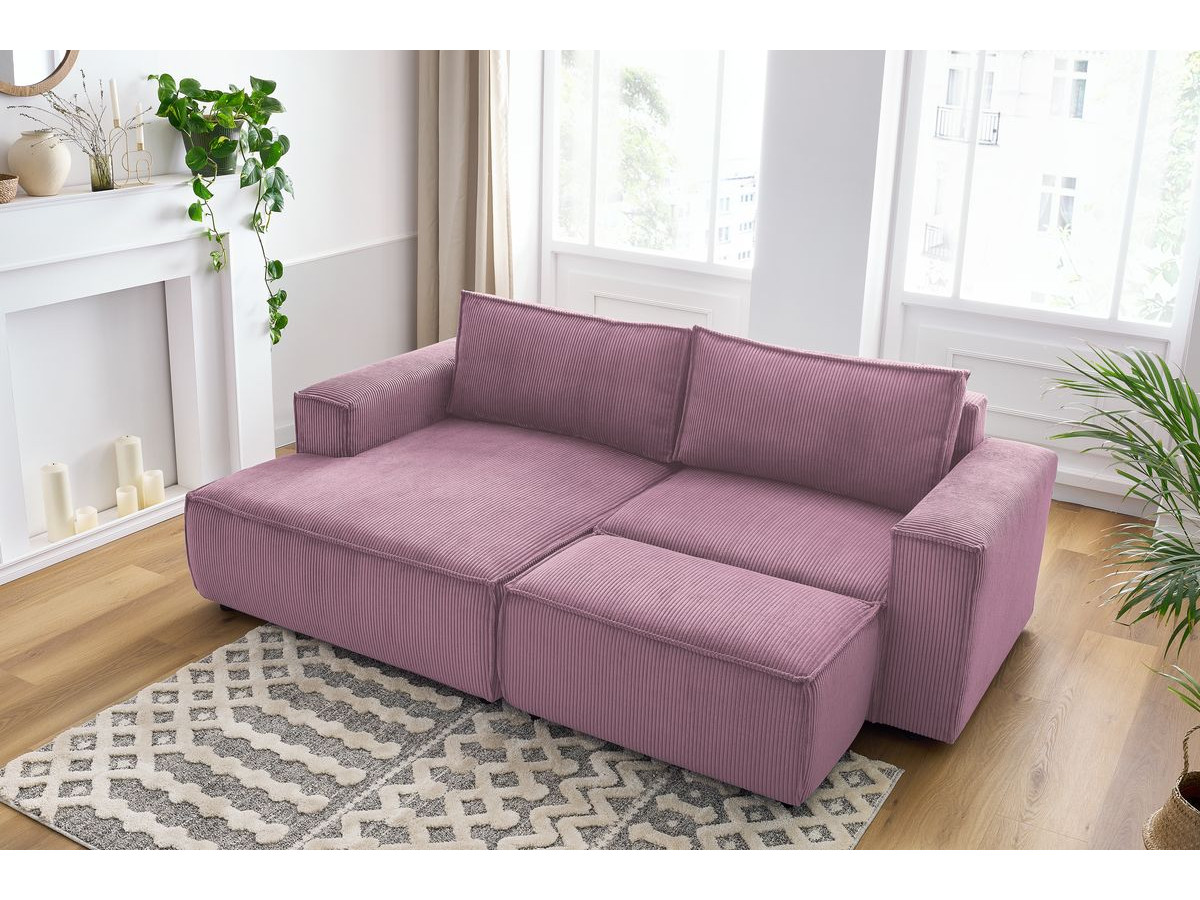 NIHAD compacte vaste hoekbank in corduroy met voetenbank