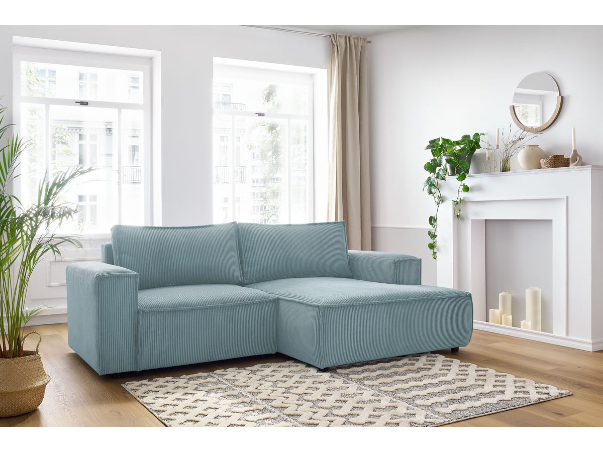 Canapé d'angle compact NIHAD velours côtelé bleu clair — vue 5