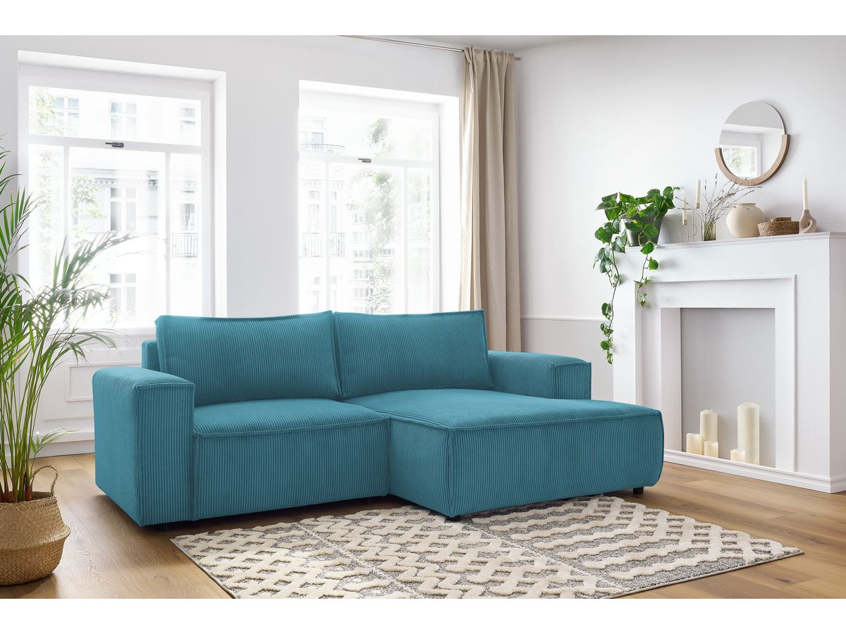 Canapé d'angle compact NIHAD velours côtelé bleu foncé — vue 5