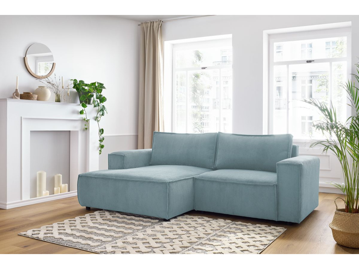 Canapé d'angle fixe compact NIHAD velours côtelé bleu clair angle gauche BOBOCHIC 3 places - Vue supplémentaire 3