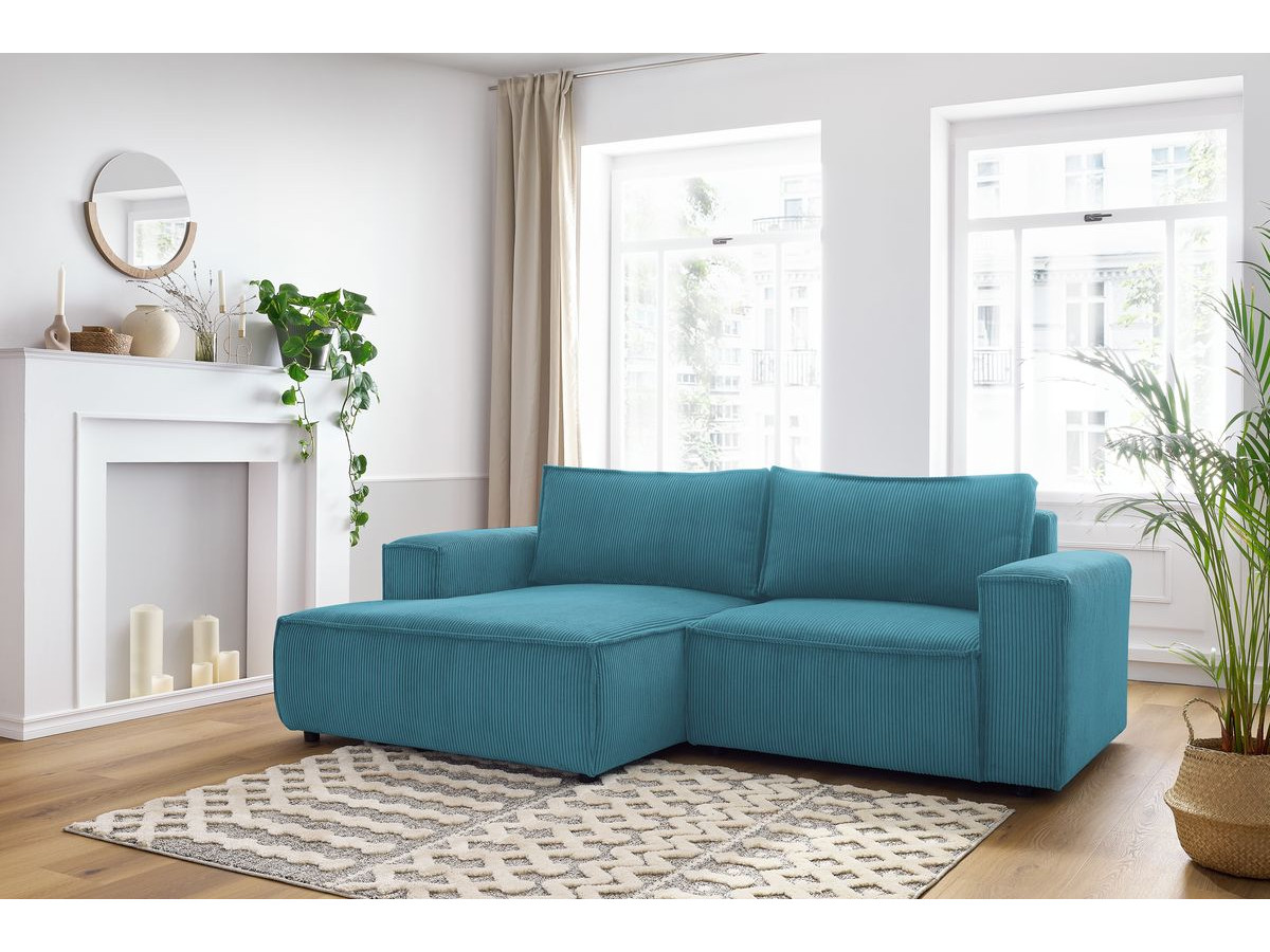 Canapé d'angle fixe compact NIHAD velours côtelé bleu foncé angle gauche BOBOCHIC 3 places - Vue supplémentaire 3