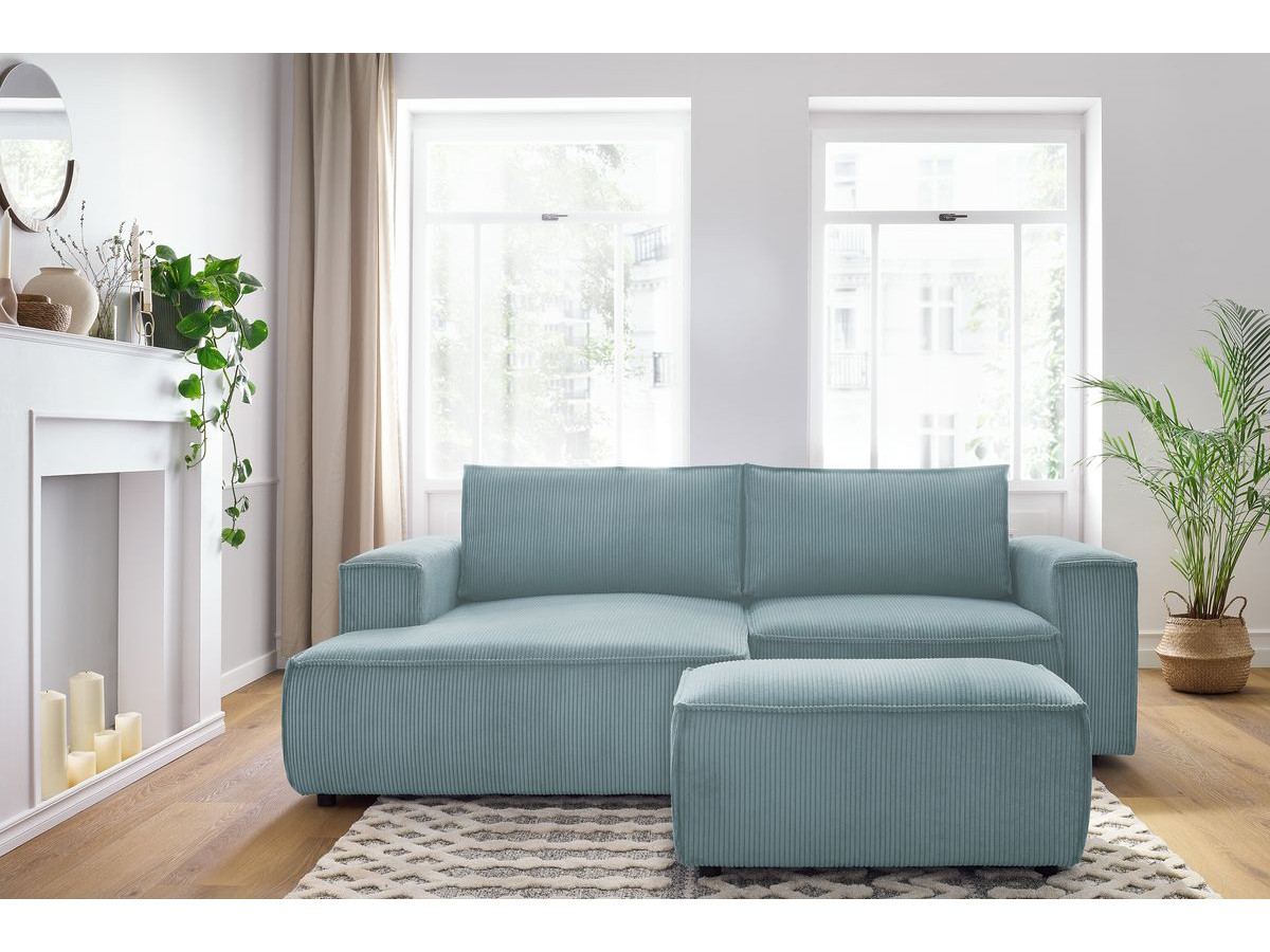 Canapé d'angle fixe compact NIHAD velours côtelé avec pouf