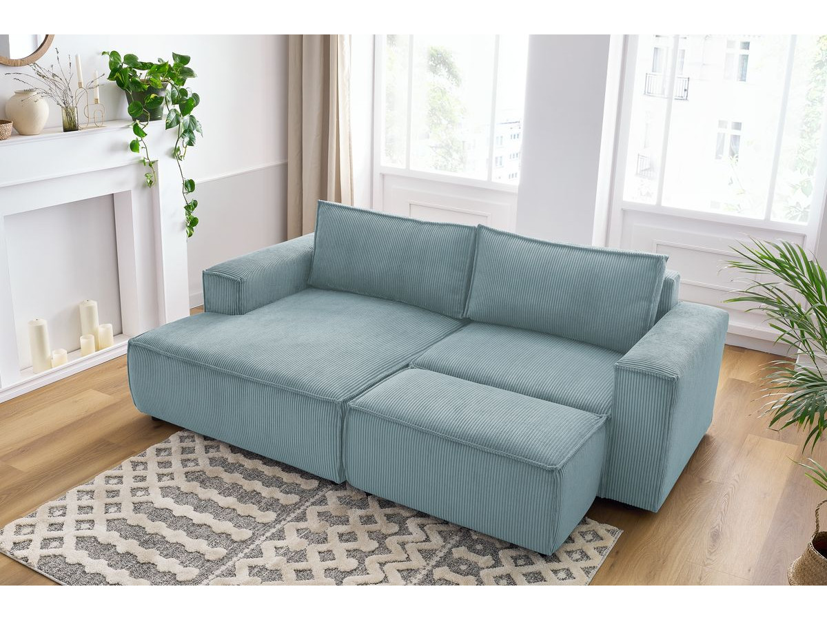 Canapé d'angle fixe compact NIHAD velours côtelé avec pouf