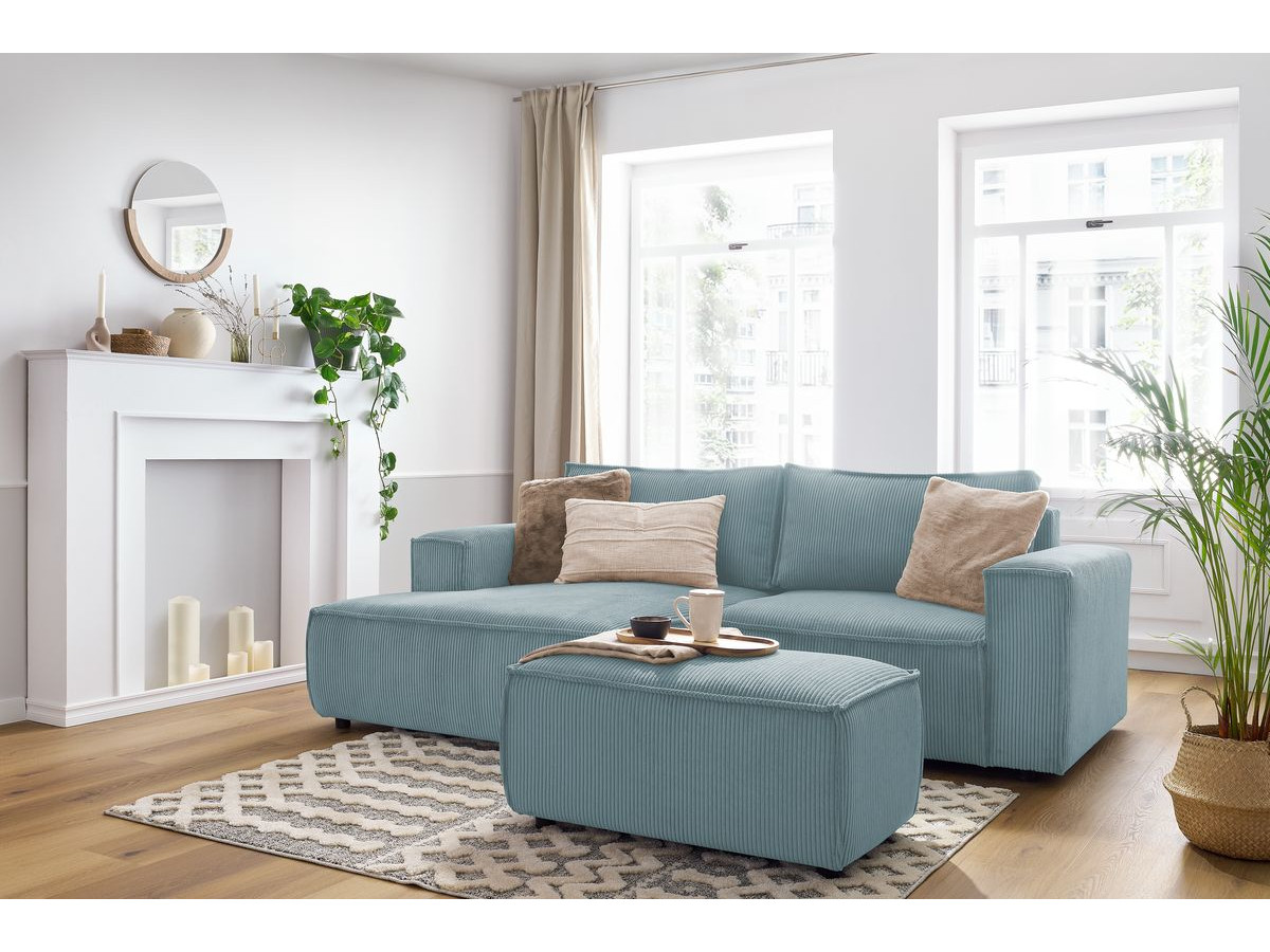 Canapé d'angle fixe compact NIHAD velours côtelé avec pouf