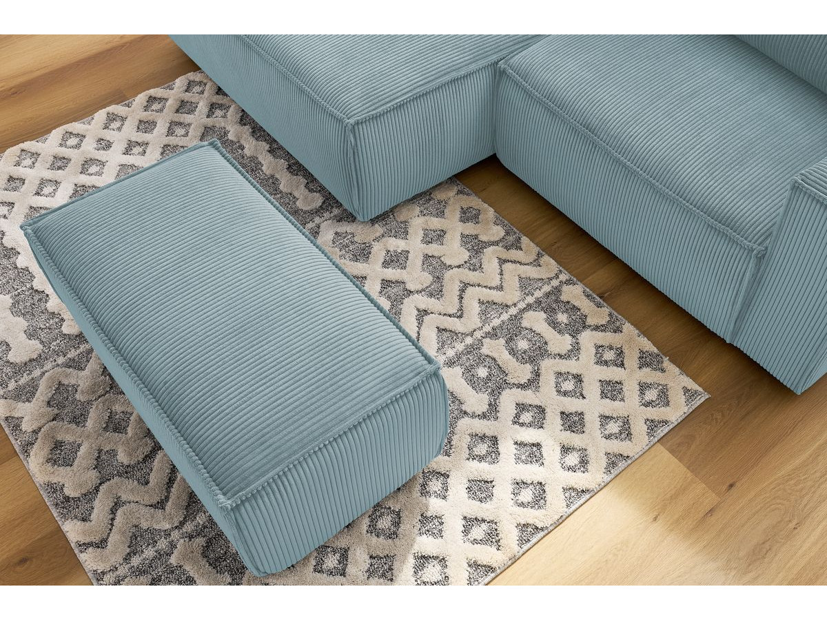 Canapé d'angle fixe compact NIHAD velours côtelé avec pouf