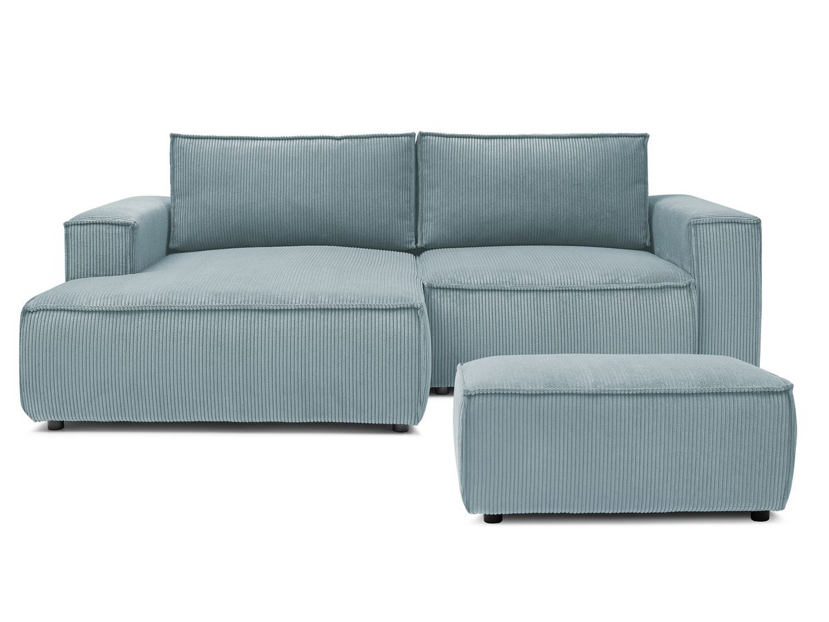Canapé d'angle fixe compact NIHAD velours côtelé avec pouf