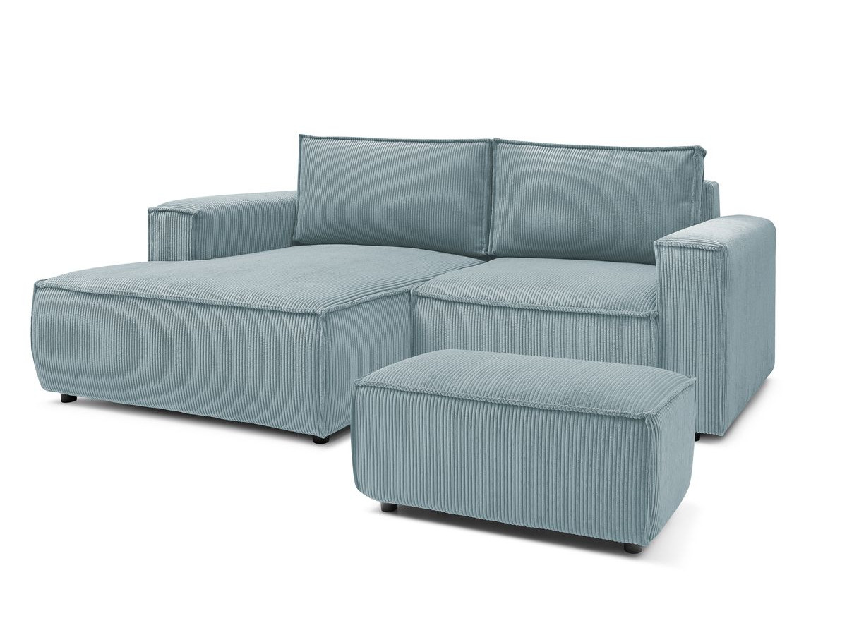 Canapé d'angle fixe compact NIHAD velours côtelé avec pouf