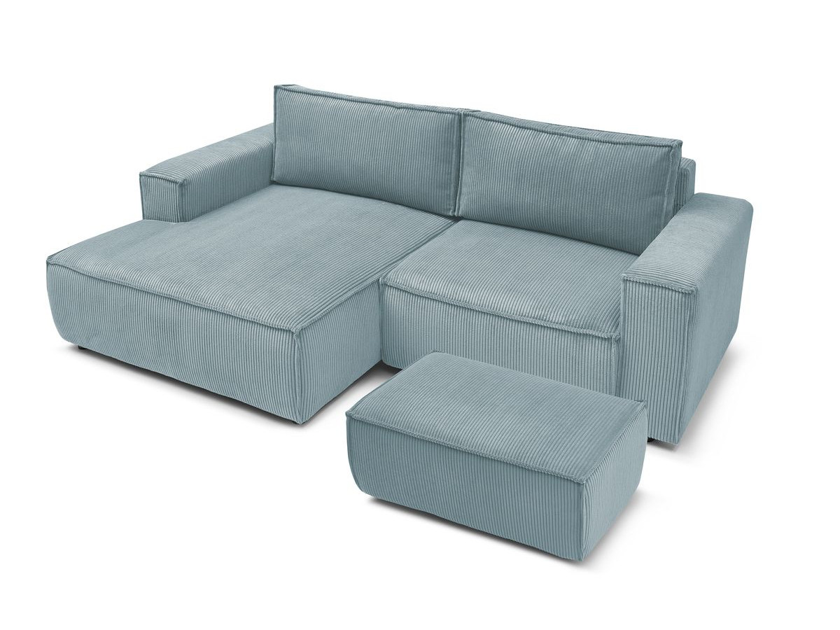 Canapé d'angle fixe compact NIHAD velours côtelé avec pouf