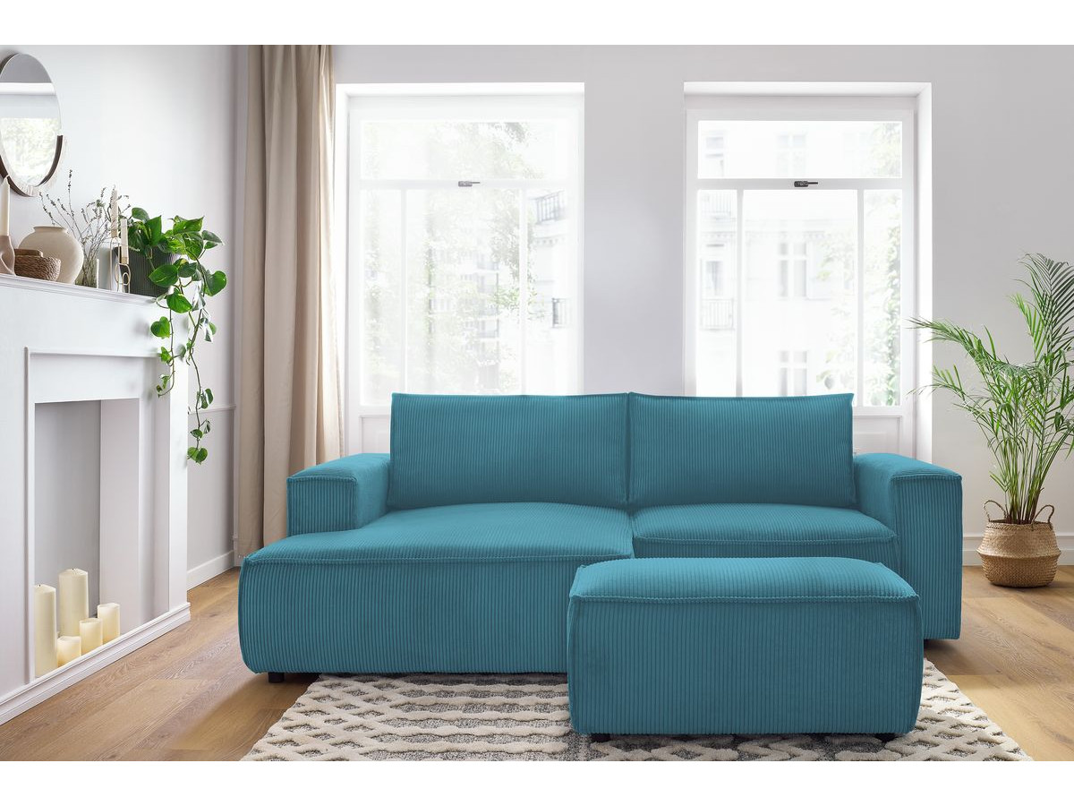 Canapé d'angle fixe compact NIHAD velours côtelé avec pouf