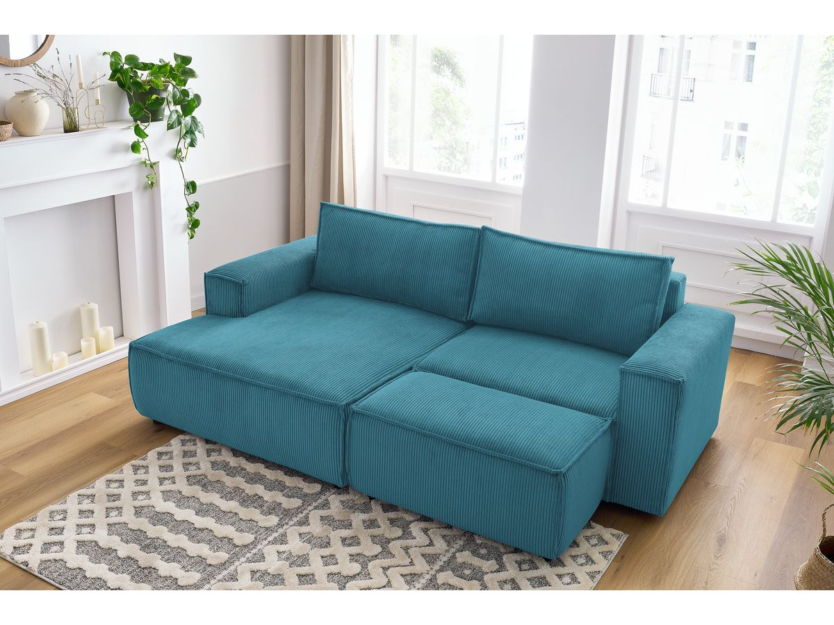Canapé d'angle fixe compact NIHAD velours côtelé avec pouf