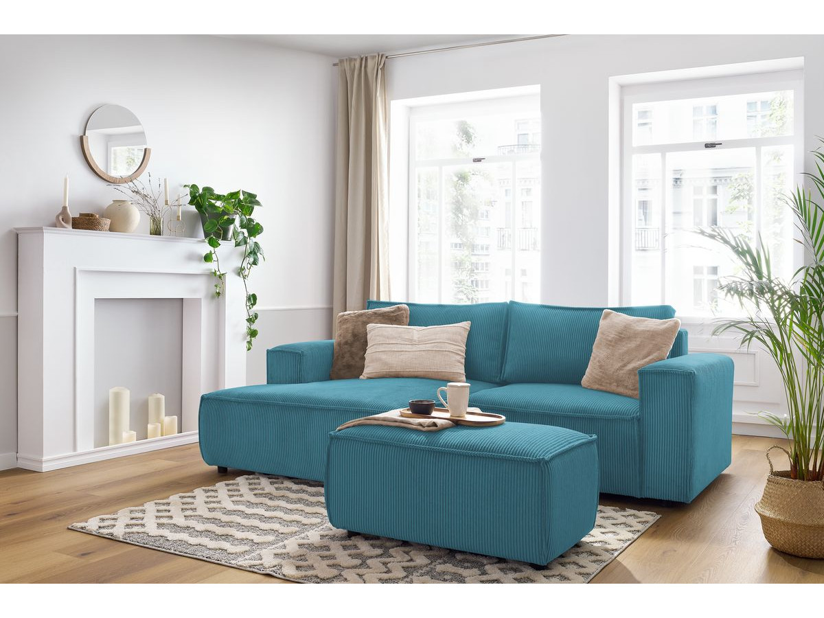 Canapé d'angle fixe compact NIHAD velours côtelé avec pouf