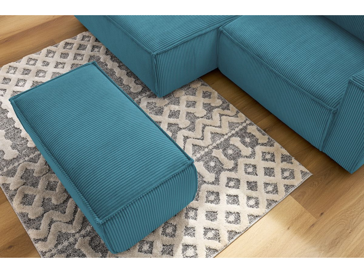 Canapé d'angle fixe compact NIHAD velours côtelé avec pouf