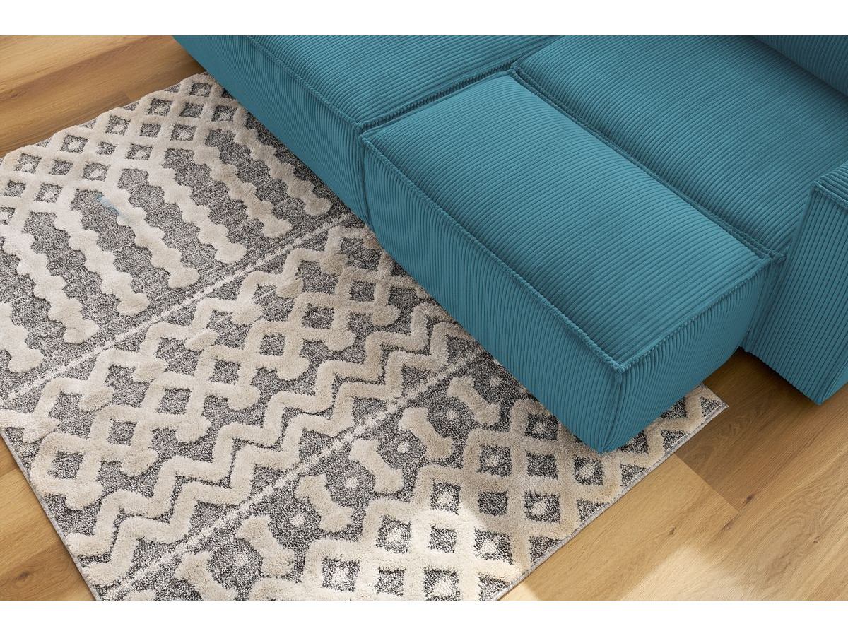 Canapé d'angle fixe compact NIHAD velours côtelé avec pouf