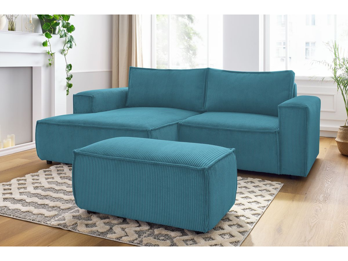 Canapé d'angle fixe compact NIHAD velours côtelé avec pouf