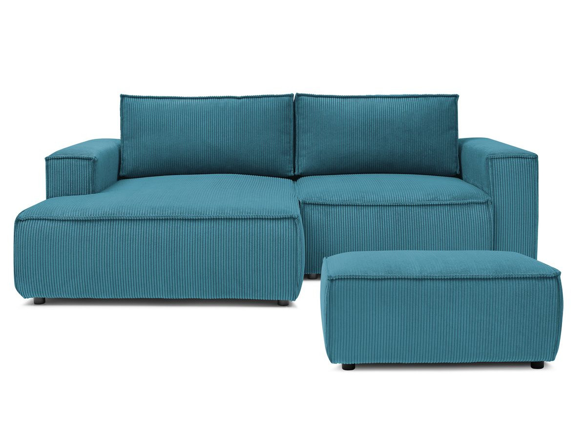 Canapé d'angle fixe compact NIHAD velours côtelé avec pouf