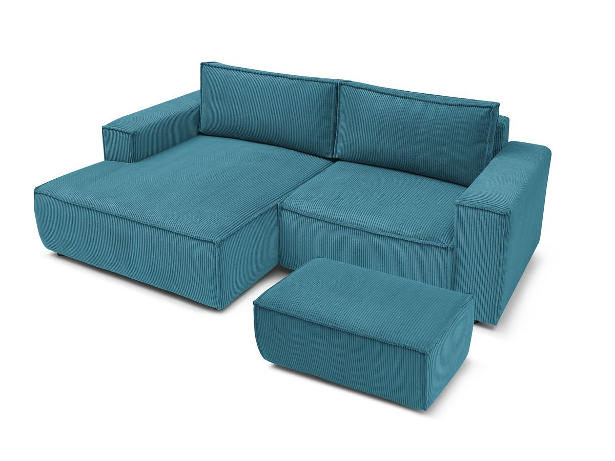Canapé d'angle fixe compact NIHAD velours côtelé avec pouf