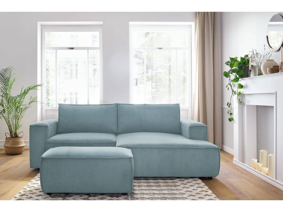 Canapé d'angle fixe compact NIHAD velours côtelé avec pouf