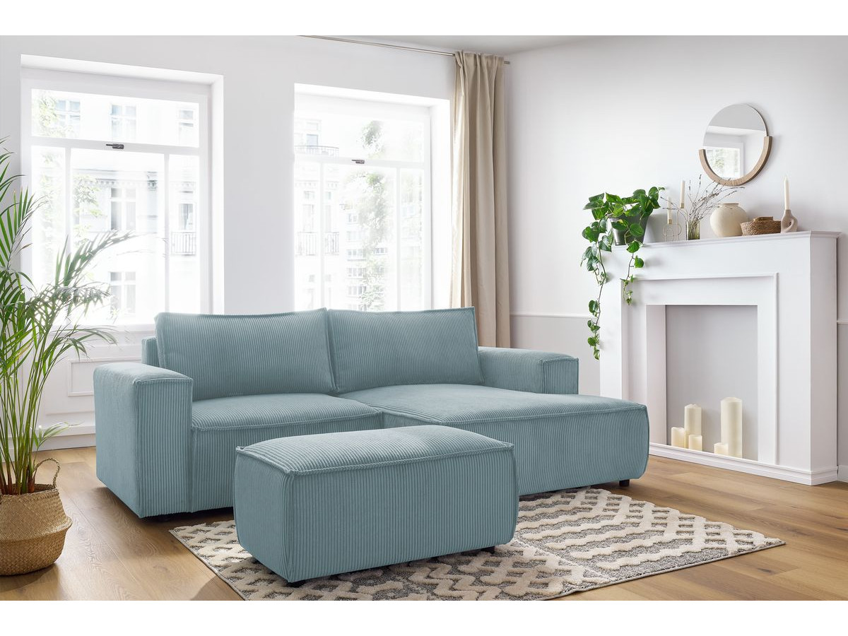 Canapé d'angle compact NIHAD velours côtelé avec pouf bleu clair — vue 5