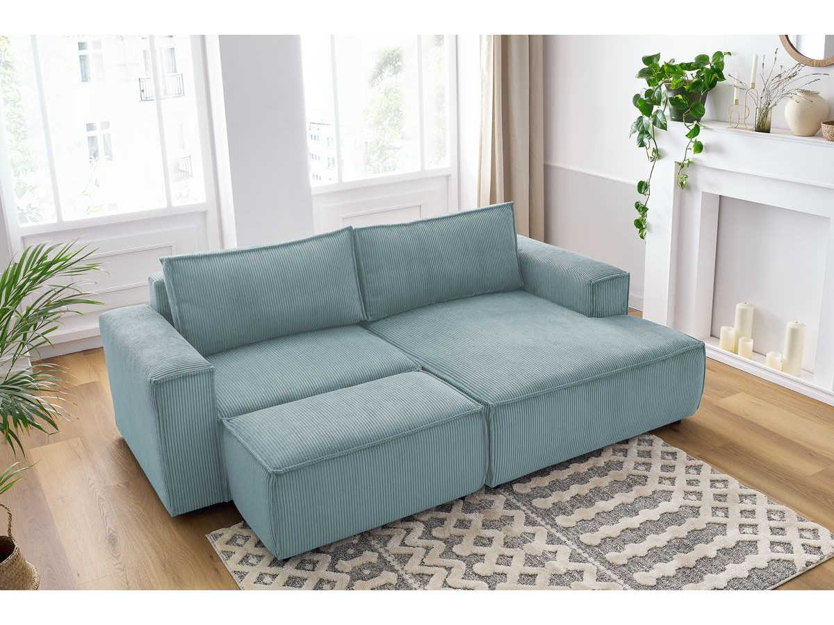 Canapé d'angle fixe compact NIHAD velours côtelé avec pouf