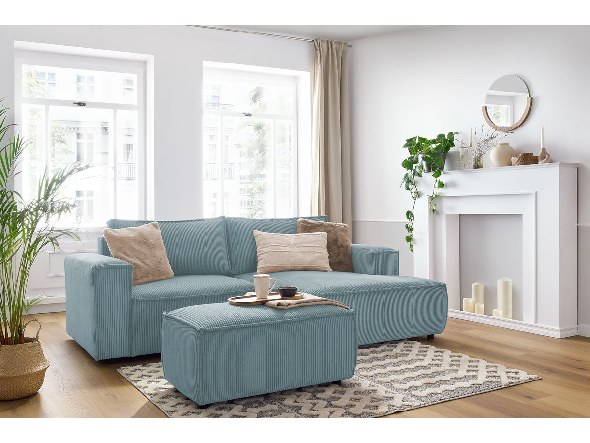 Canapé d'angle fixe compact NIHAD velours côtelé avec pouf