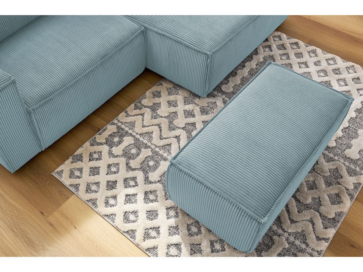 Canapé d'angle fixe compact NIHAD velours côtelé avec pouf