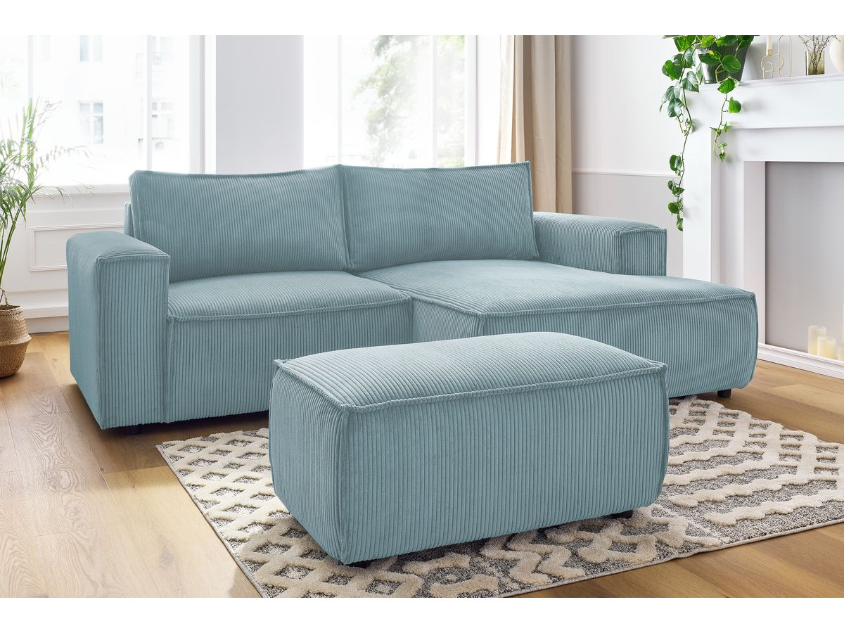 Canapé d'angle fixe compact NIHAD velours côtelé avec pouf