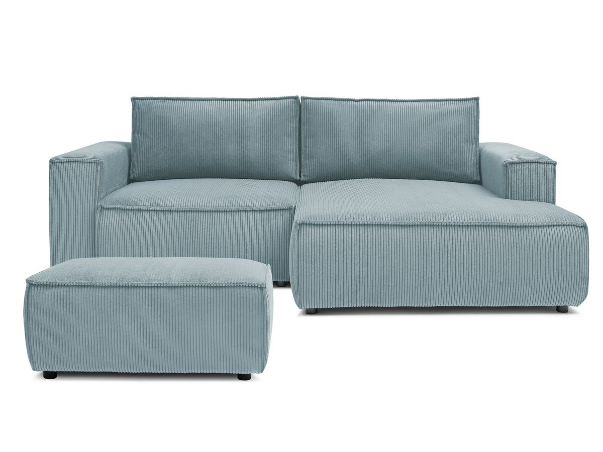 Canapé d'angle fixe compact NIHAD velours côtelé avec pouf