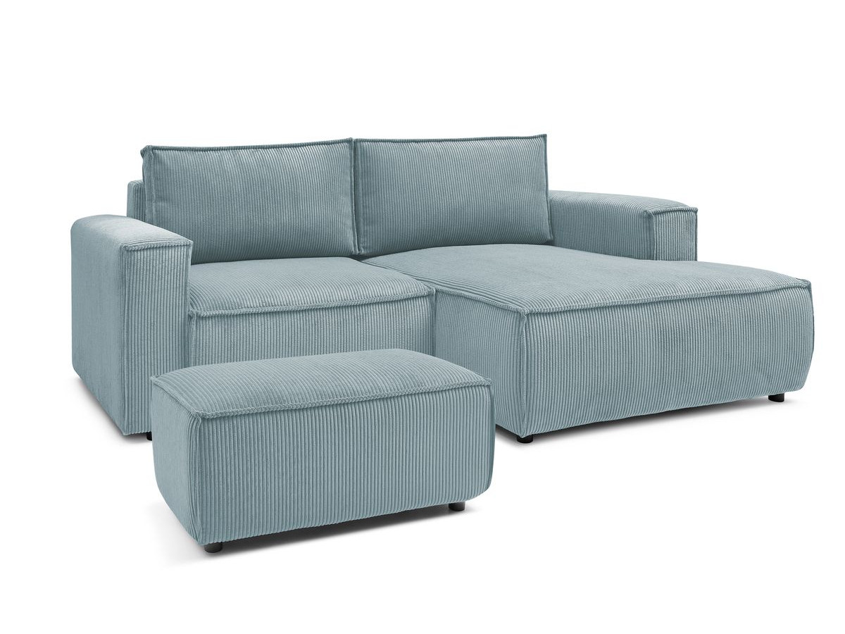 Canapé d'angle fixe compact NIHAD velours côtelé avec pouf