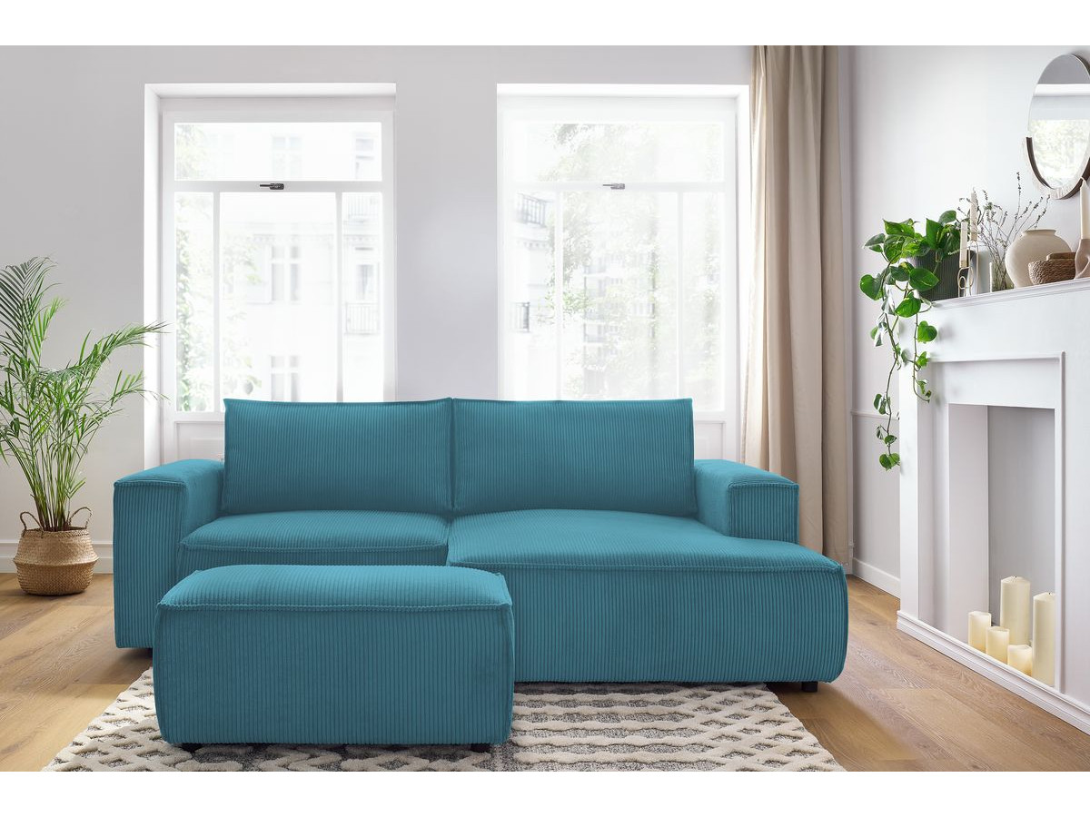 Canapé d'angle fixe compact NIHAD velours côtelé avec pouf