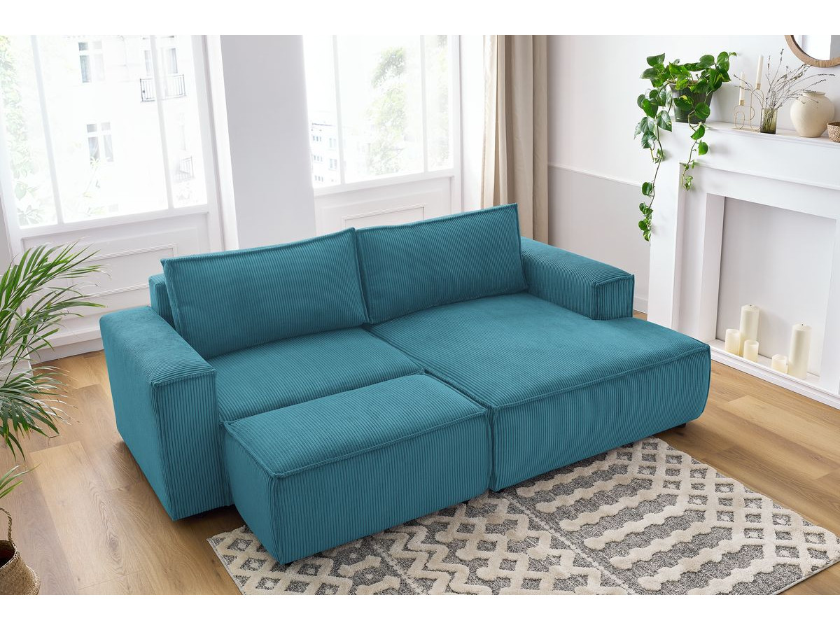 Canapé d'angle fixe compact NIHAD velours côtelé avec pouf
