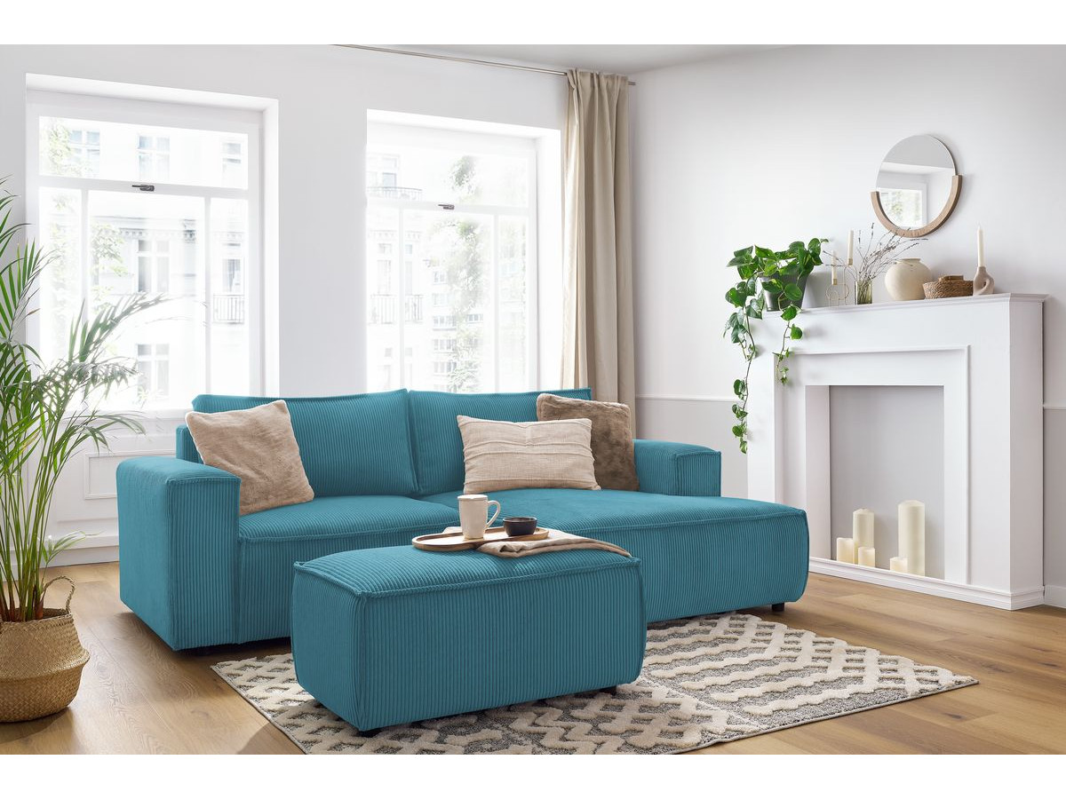 Canapé d'angle fixe compact NIHAD velours côtelé avec pouf
