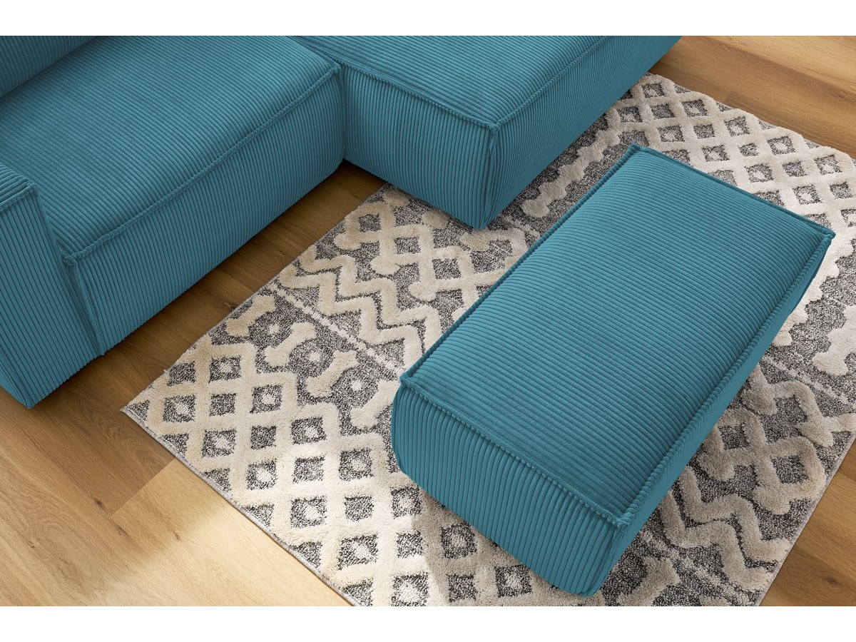 Canapé d'angle fixe compact NIHAD velours côtelé avec pouf