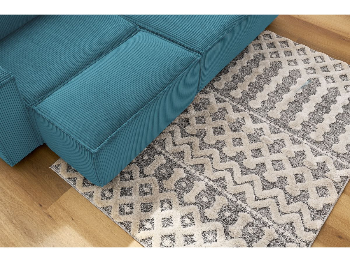 Canapé d'angle fixe compact NIHAD velours côtelé avec pouf