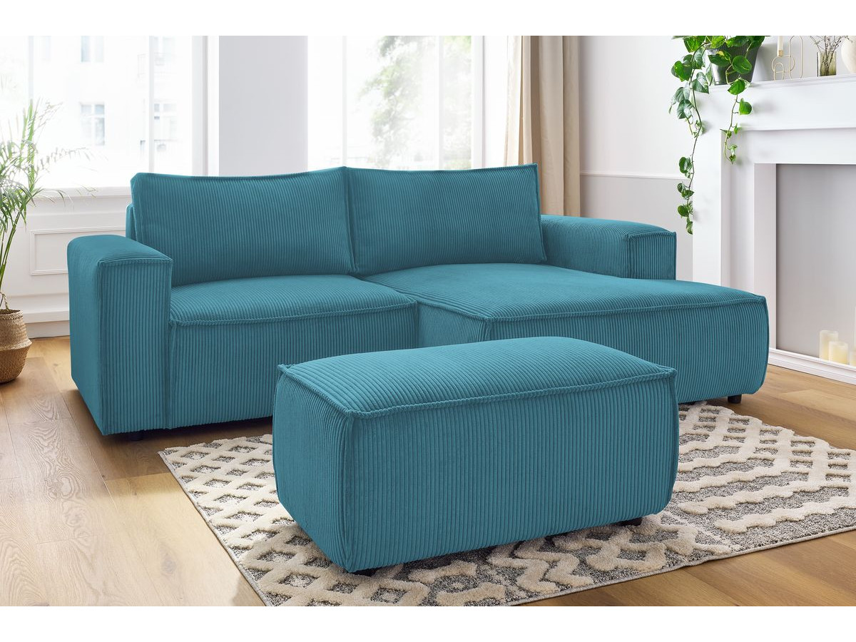 Canapé d'angle fixe compact NIHAD velours côtelé avec pouf