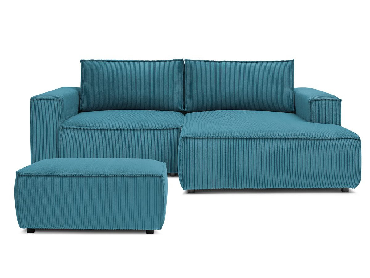 Canapé d'angle fixe compact NIHAD velours côtelé avec pouf