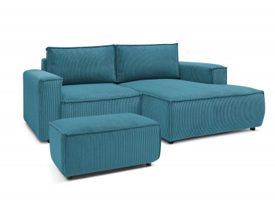 Canapé d'angle fixe compact NIHAD velours côtelé avec pouf