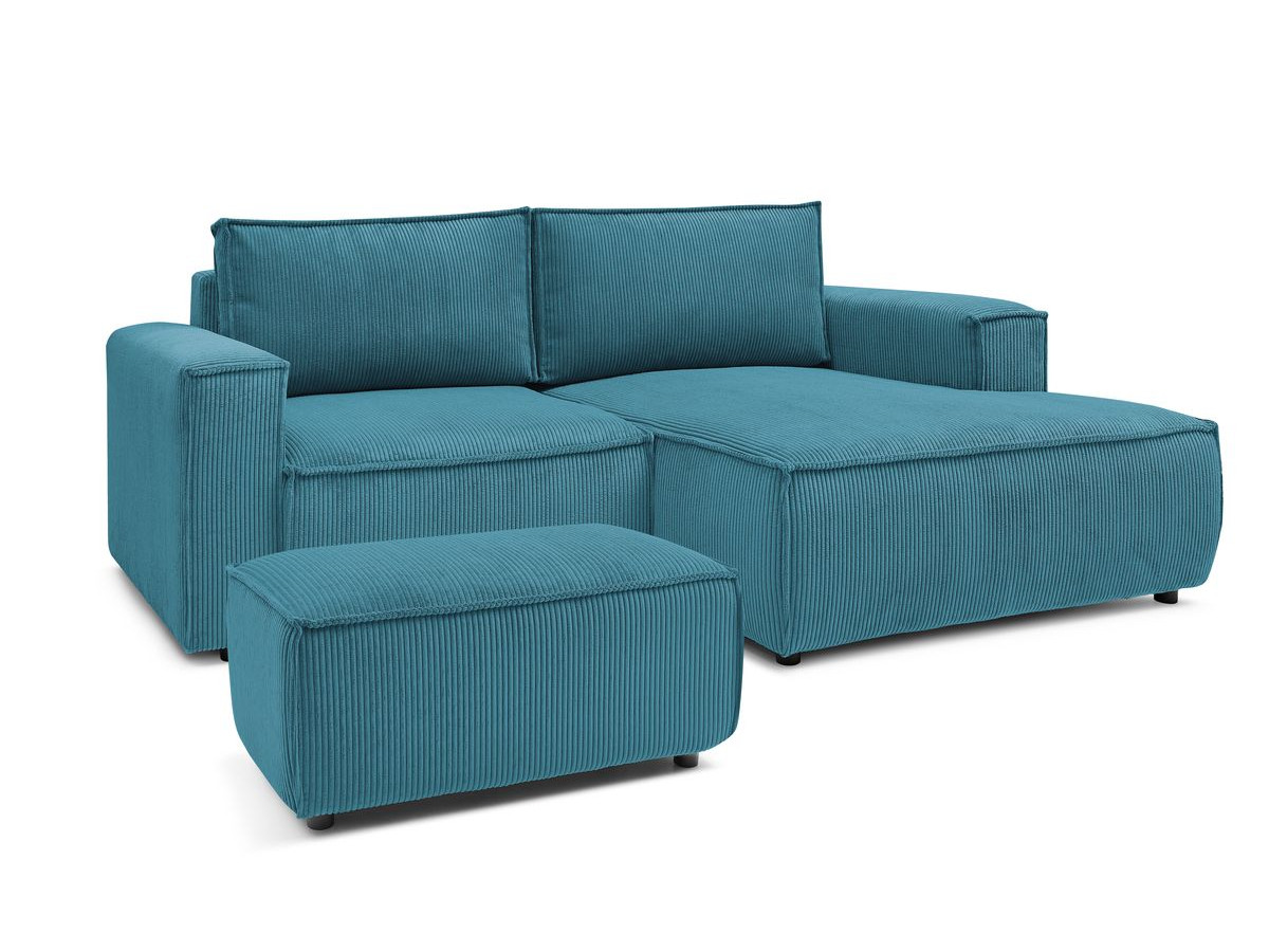 Canapé d'angle fixe compact NIHAD velours côtelé avec pouf