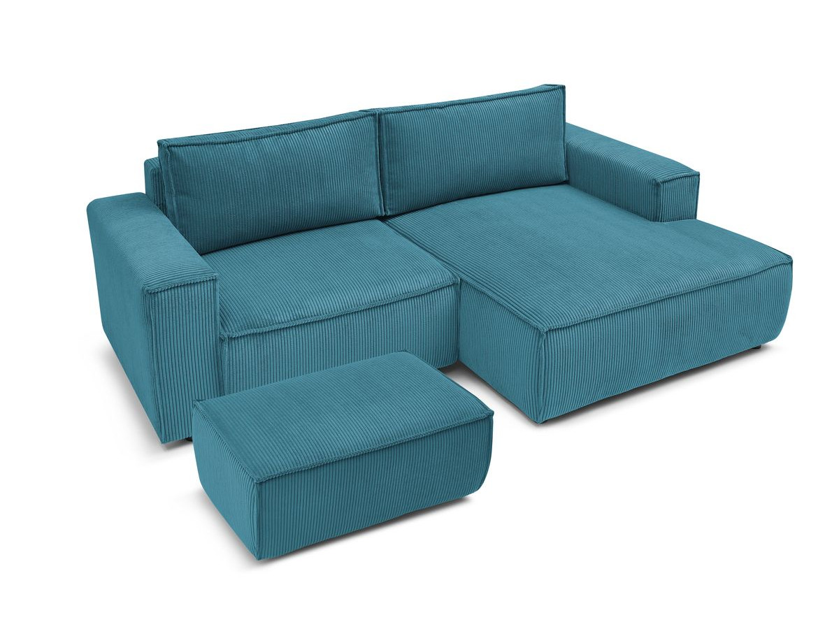 Canapé d'angle fixe compact NIHAD velours côtelé avec pouf