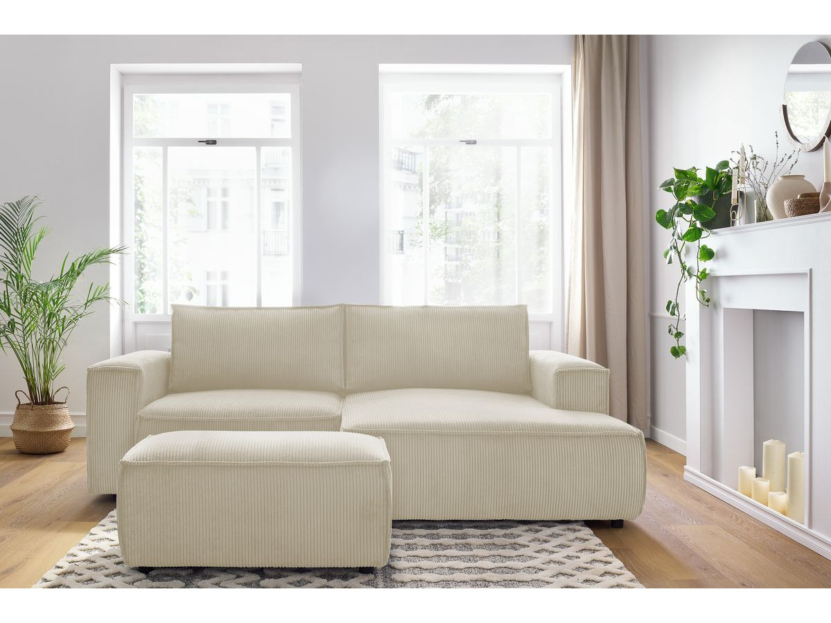 Canapé d'angle fixe compact NIHAD velours côtelé avec pouf