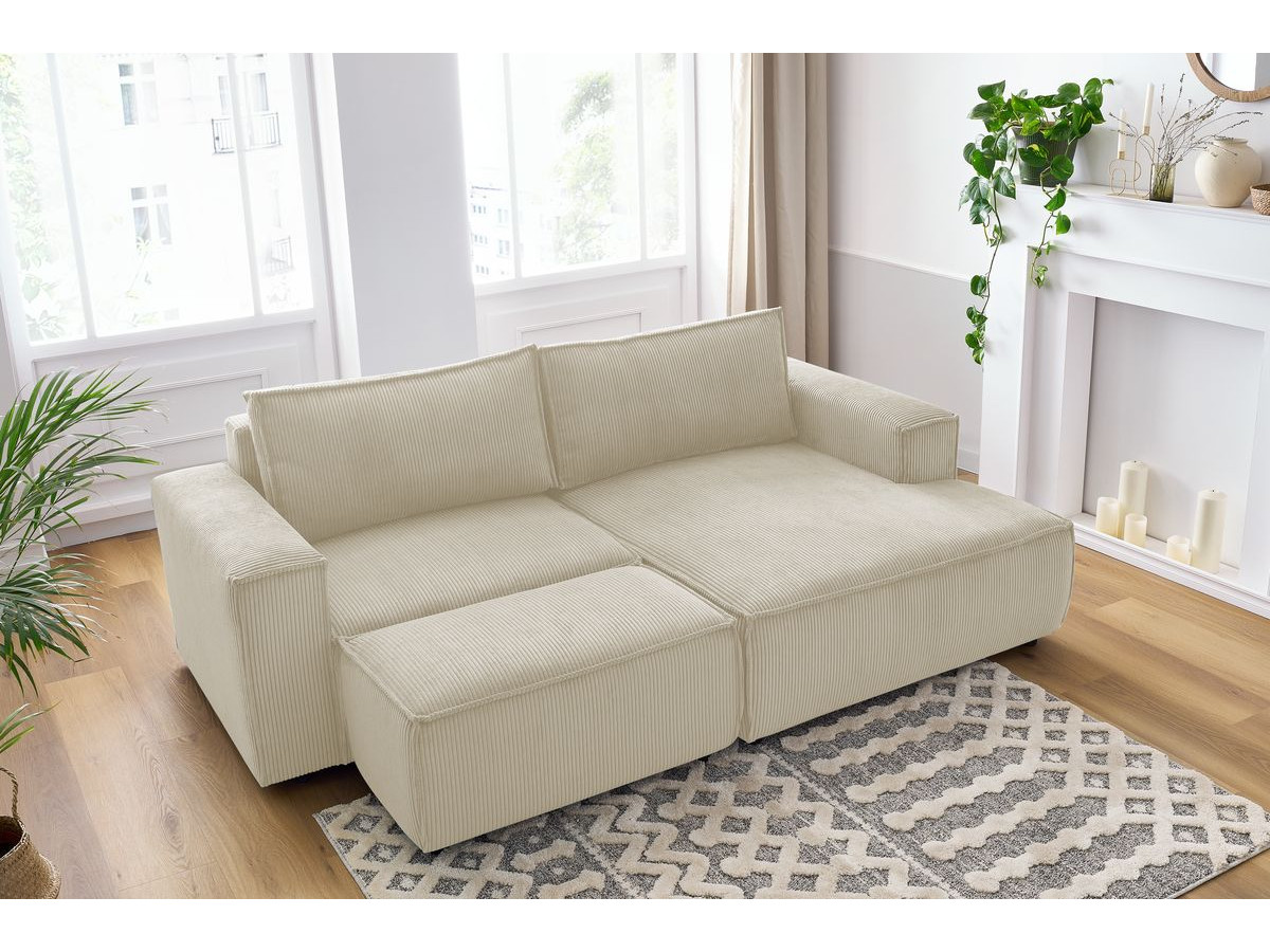 Canapé d'angle fixe compact NIHAD velours côtelé avec pouf